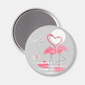 Flamingo Love magnet round (Voorkant / Achterkant)