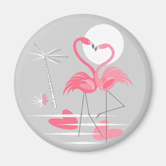 Flamingo Love magnet round (Voorkant)