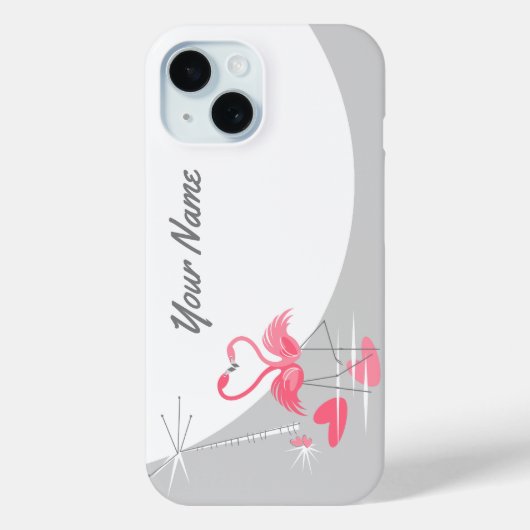 Flamingo Love Moon Naam iPhone hoesje horizontaal (Achterkant)