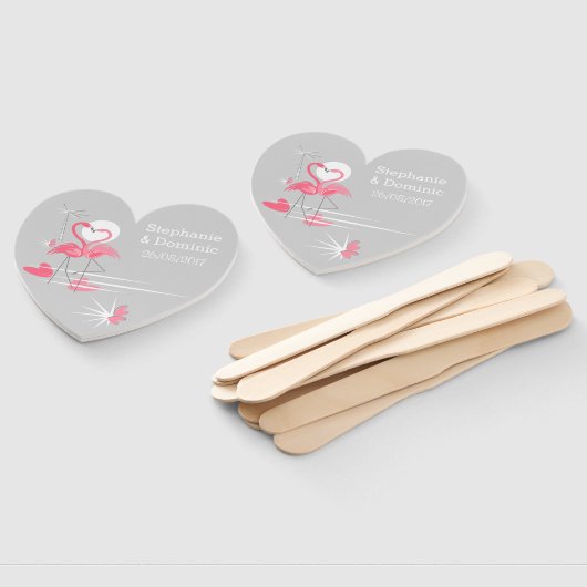 Flamingo Love Names Dates hand fan hart Handwaaier (Niet-gemonteerd)