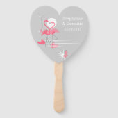 Flamingo Love Names Dates hand fan hart Handwaaier (Voorkant)