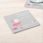 Flamingo Love Names Datum onderzetter plein (Schuin)