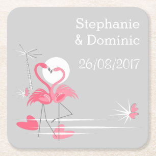 Flamingo Love Names Datum onderzetter plein