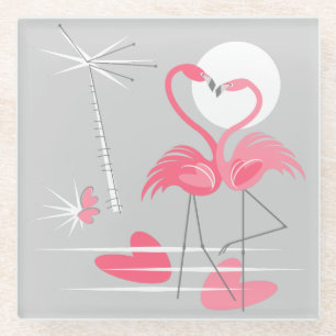 Flamingo Love onderzetter glass Glazen Onderzetter