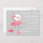 Flamingo Love Save the Date briefkaart landscape (Voorkant / Achterkant)