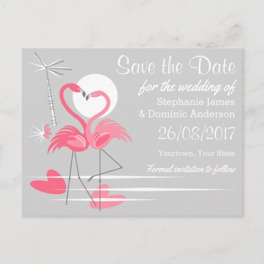 Flamingo Love Save the Date briefkaart landscape (Voorkant)