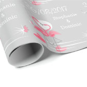 Flamingo Love Side Date Names wrapping paper Cadeaupapier (Rol Hoek)