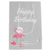 Flamingo Love Side Happy Birthday medium Cadeauzakje (Achterkant)