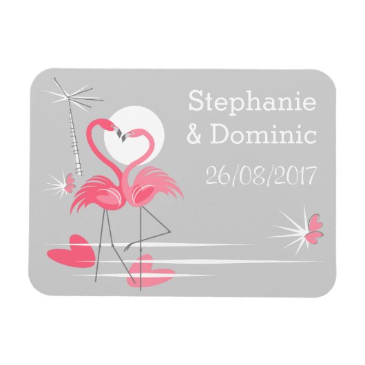 Flamingo Love Side Names Date Flexmagnet Magneet (Horizontaal)