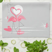 Flamingo Love Side Text keukenhanddoeken verticaal (Gevouwen)