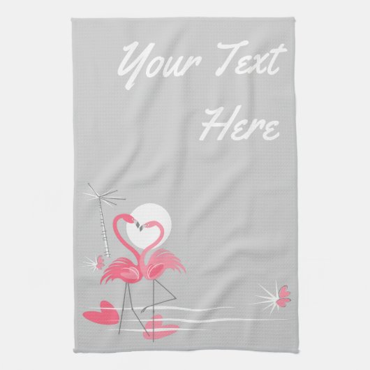 Flamingo Love Side Text keukenhanddoeken verticaal (Verticaal)