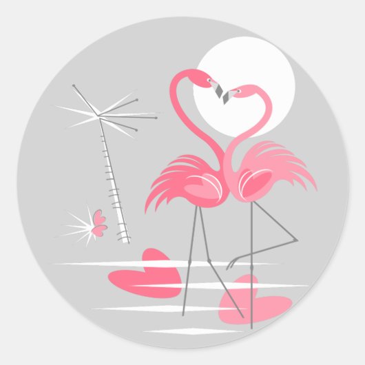 Flamingo Love sticker round (Voorkant)