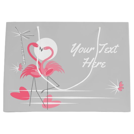 Flamingo Love Text gift big bag Large Cadeautasje (Voorkant)