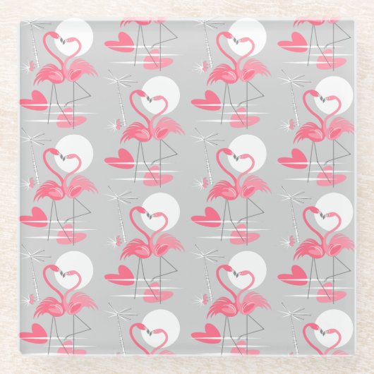 Flamingo Love Tiled onderzetter glass (Voorkant)