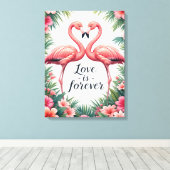 Flamingo Love Tropische Decor Canvas Afdruk (Insitu (Houten vloer))
