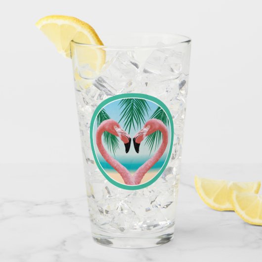 Flamingo Love (tropische Valentijn) Glas (Voorkant ijs)