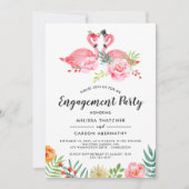 Flamingo Love | Waterverf Floral Engagement Party Kaart (Voorkant)