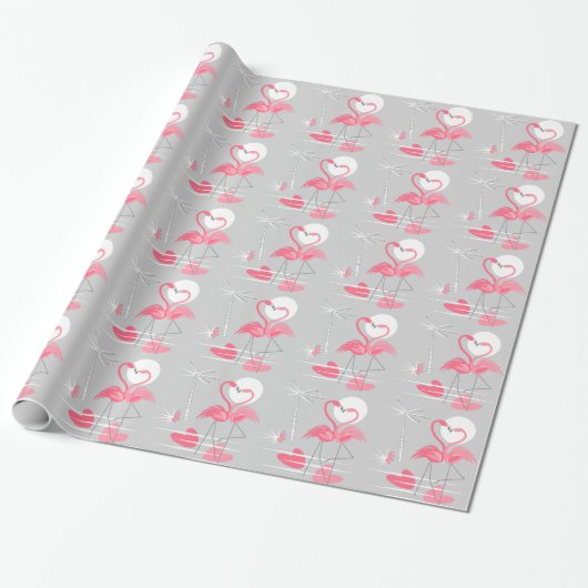 Flamingo Love wrapping paper Cadeaupapier (Uitgerold)