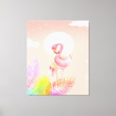 Flamingo Lovers | Flamingo Bird met bladeren Canvas Afdruk (Voorkant)