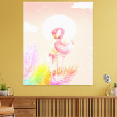 Flamingo Lovers | Flamingo Bird met bladeren Canvas Afdruk (Insitu (Woonkamer))