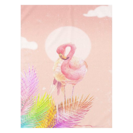 Flamingo Lovers | Flamingo Bird met bladeren Tafelkleed (Voorkant)