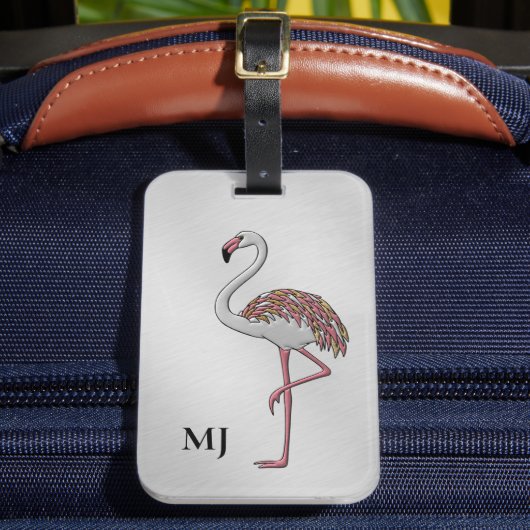 Flamingo Lover's Silver Bored Bagagelabel (Voorkant Insitu 2)