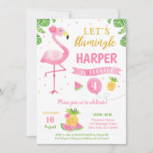 Flamingo Luau Birthday Party Invitations Kaart (Voorkant)