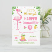 Flamingo Luau Birthday Party Invitations Kaart (Staand voorkant)