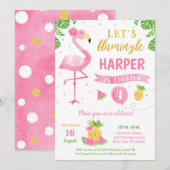 Flamingo Luau Birthday Party Invitations Kaart (Voorkant / Achterkant)