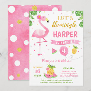 Flamingo Luau Birthday Party Invitations Kaart