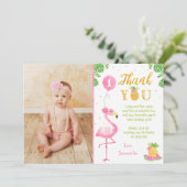 Flamingo Luau First 1st Birthday Bedankt kaarten (Staand voorkant)