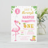 Flamingo Luau First 1st Birthday Party Invitations Kaart (Staand voorkant)