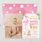 Flamingo Luau First 1st Birthday Party Invitations Kaart (Voorkant / Achterkant)