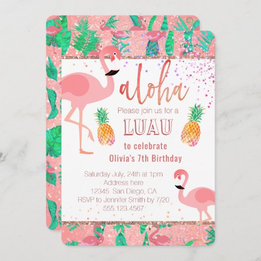 Flamingo Luau Party Kaart (Voorkant / Achterkant)