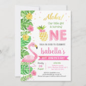 Flamingo Luau Tropical 1st Birthday Invitation Kaart (Voorkant)