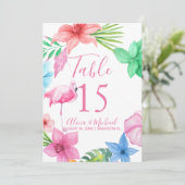 Flamingo luau tropische bloemenkrans bruiloft kaart (Staand voorkant)