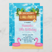 Flamingo Luau verjaardagsfeestje uitnodiging (Voorkant / Achterkant)