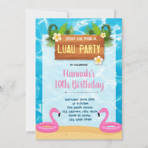 Flamingo Luau verjaardagsfeestje uitnodiging