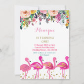 Flamingo Luau verjaardagsuitnodiging Kaart (Voorkant)