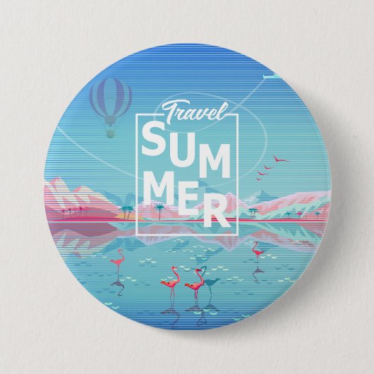 Flamingo Magic Travel Summer Tropical Zee Beach Ronde Button 7,6 Cm (Voorkant)