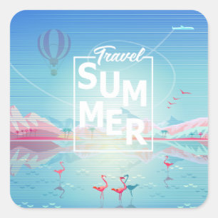 Flamingo, Magic Travel Tropical Zee Beach Trendy Vierkante Sticker