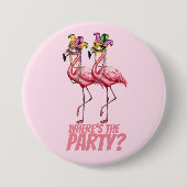 Flamingo Mardi Gras feestgangers Ronde Button 7,6 Cm (Voorkant)
