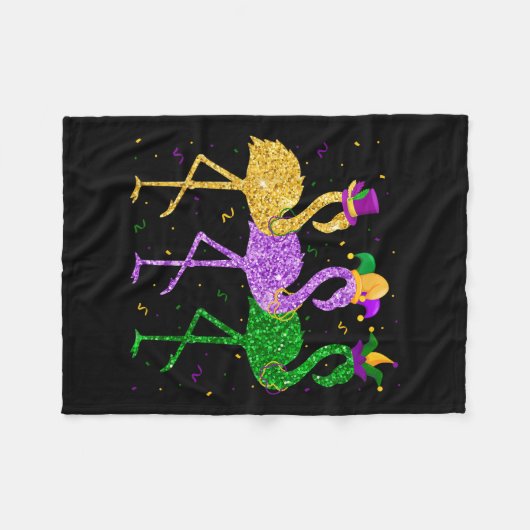 Flamingo Mardi Gras Funny Mask Beads Carnival Part Fleece Deken (Voorkant (Horizontaal))