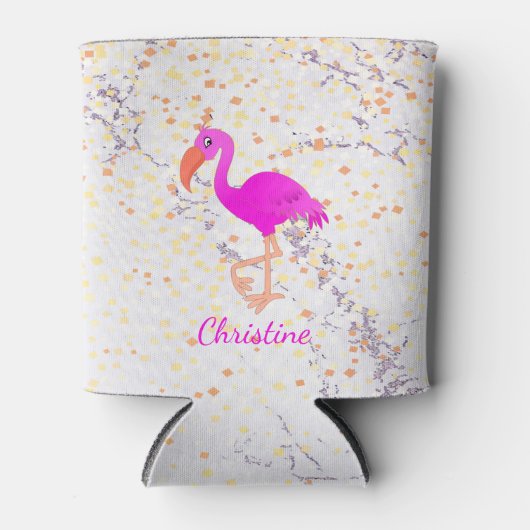 Flamingo marmeren naam blikjeskoeler (Voorkant)