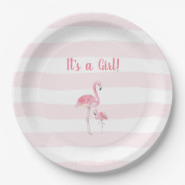Flamingo Meisje baby shower Papieren Bordje
