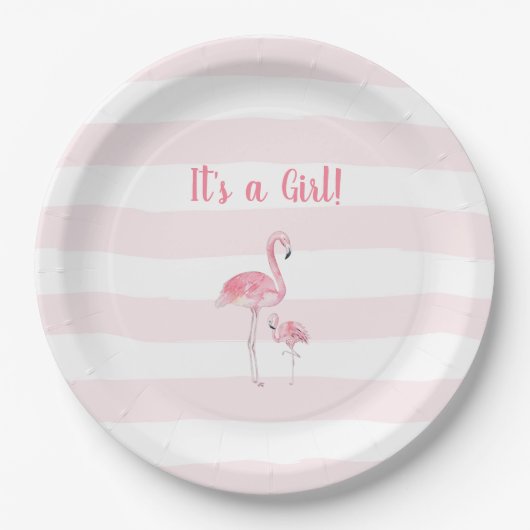Flamingo Meisje baby shower Papieren Bordje (Voorkant)