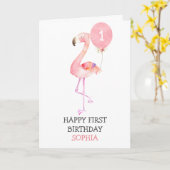 Flamingo Meisje Roze Eerste Verjaardag 1ste Verjaa Kaart (Gele Bloem)