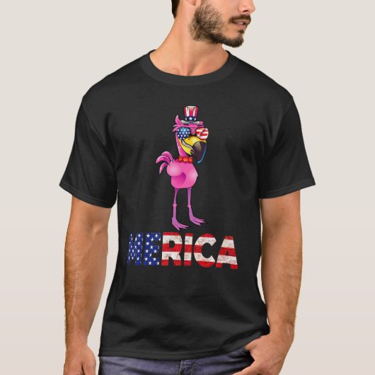 Flamingo Merica American Flag Funny oom Sam T-shirt (Voorkant)