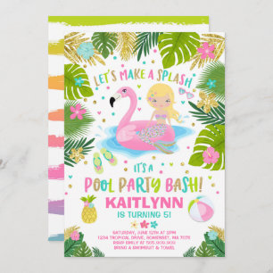 Flamingo & Mermaid Pool Party Invitation Tropical Kaart
