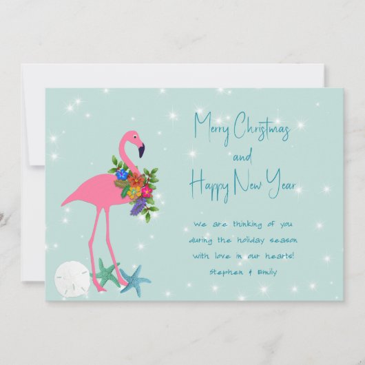 Flamingo Merry Christmas Message Flat Holiday Kaar Feestdagenkaart (Voorkant)